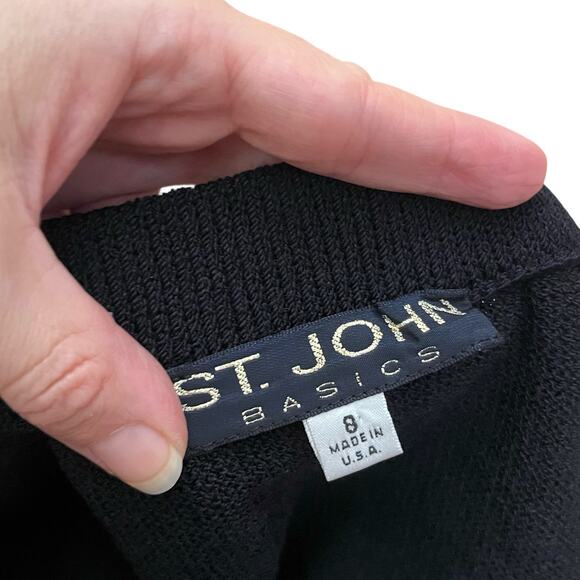 St John Santana Knit Midi Pencil Skirt 8 Black Pull On Straight Luxury Designer - Picture 4 of 8